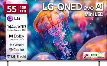 LG 139 cms (55 inches) Mini LED 4K Ultra HD (3840 x 2160) Smart webOS QNED evo Mini LED TV 55QNED82BLA 2026