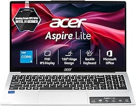 Acer Aspire Lite 12th Gen, Intel Core i5-12450H, Office 2024 + M365 Basic, 12GB RAM/512GB SSD, 39.62cm 15.6" FHD IPS Display, Win 11 Home, Pure Silver, 1.7KG,AL15-52H, Backlit KB, Thin & Light Laptop