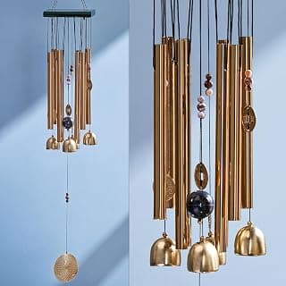 Amazon Basics Wind Chimes for Balcony Decoration, Home Decor & Positive Vibes | Soothing Musical Sound | Metal Hanging for Indoor/Outdoor | Color: Gold | Material: Aluminum | Size: 63L x 9W x 9H cms