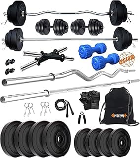 Kore PVC 20 Kg Combo 343 with PVC Adjustable Dumbbells Home Gym Kit, Multicolour