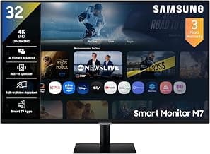 Samsung 32" (80 cm) 4K M7 Vision AI Smart Monitor|UHD 3840 x 2160|Smart TV Experience with AI|Type-C|Apple AirPlay|Gaming Bar|Remote|Speakers|Wi-Fi|Bluetooth|AI Picture & Sound|LS32FM700UWXXL|Black