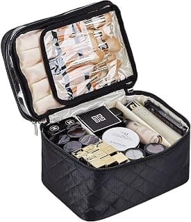 KUKLAR Black Polyester Waterproof Multifunctional Extra Large Cosmetic Bag for Women, Makeup Bag for Travel, Cosmetic Bag Pouch, Makeup Organizer Perfectly Fit in Any Suitcase Or Big Bag (Black)