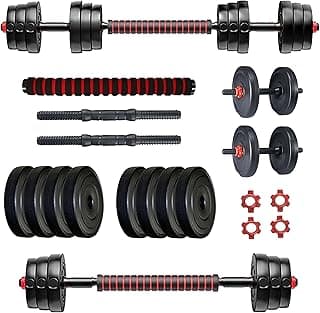 Protoner PVC 3 in 1 convertible DM 4-40 Kg Dumbbells Set and Fitness Kit for Men and Women Whole Body Workout (8 kg (2 kg x 4), 3 in 1 convertible) Red Black