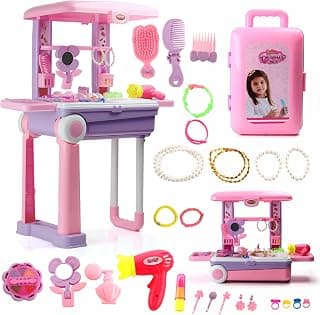 Chanak Beauty Set Suitcase On Wheel, The Ultimate Beauty Set On Wheels for Girls, Makeup Kit is Easy to Clean & Use, Portable Set with 23 Pieces for 3 Years BIS Approved. (Trolley)