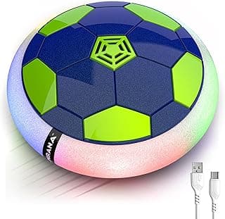Mirana 3-Mode Rechargeable Hover Football for Kids | Indoor Electric Air Football with LED Lights | Birthday Gift for Boys 4 5 6 7 8 9 10 Years | BIS Certified | Made in India | Blue Green